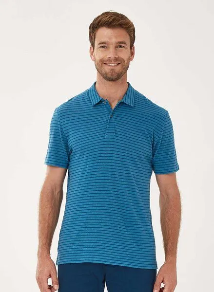 ORGANICATION ORGANICATION Gestreiftes Poloshirt aus Leinengemisch, Ocean/navy, – Produktbild 1 von 4