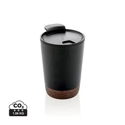 XD Collection XD COLLECTION GRS rPP Edelstahl-Kaffeebecher mit Kork, schwarz – Produktbild 1 von 1