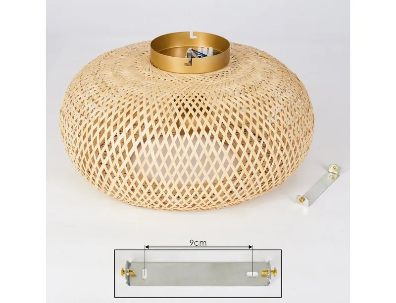 hofstein Deckenleuchte »Decollatura« Deckenlampe aus Metall/Bambus in Goldfarben/Natur, ohne Leuchtmittel, Leuchte im Boho Design mit Lichteffekt, ø40cm, 1xE27, Beige, – Produktbild 5 von 5