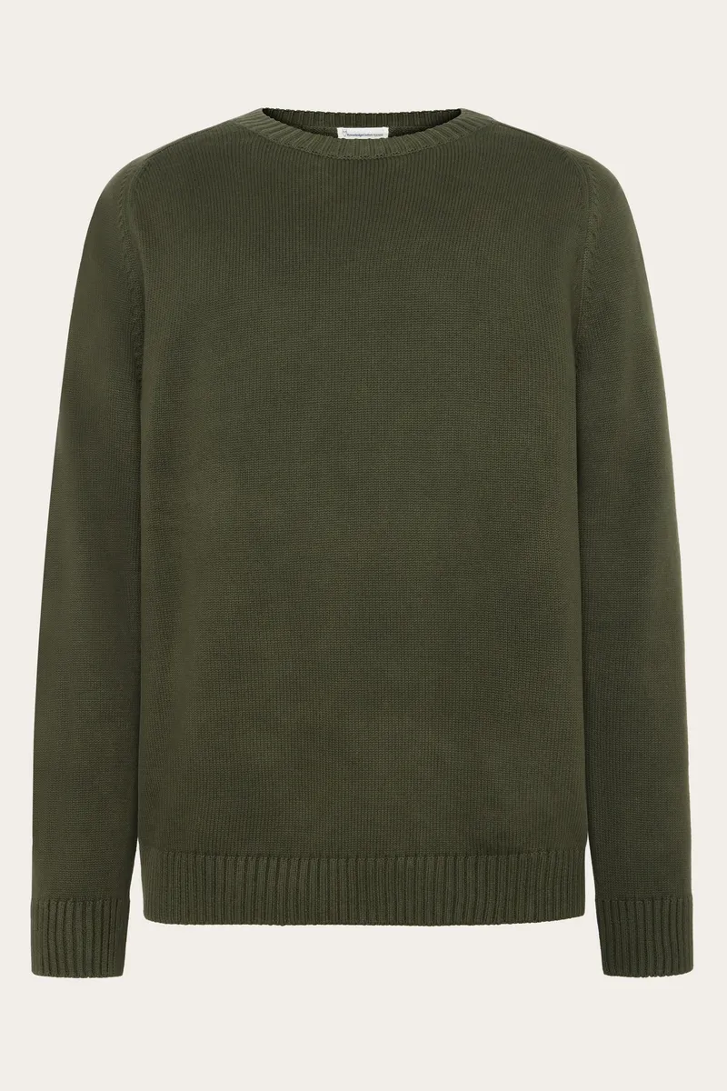 KnowledgeCotton Apparel KnowledgeCotton Apparel Herren vegan Strickpullover Einfarbig Rundhalsausschnitt Forrest Night Grün, Dunkelgrün, – Produktbild 1 von 2