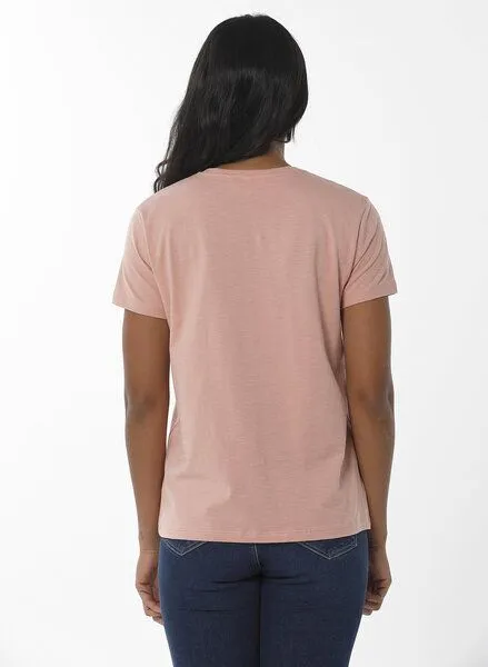 ORGANICATION ORGANICATION Damen Basic T-Shirt aus Bio-Baumwolle mit V-Ausschnitt, Pink(salmon pink), – Produktbild 4 von 4