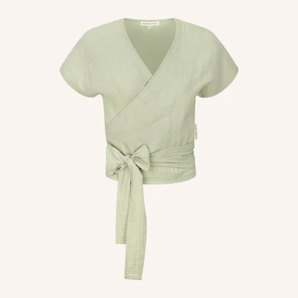 NORDLICHT NORDLICHT Damen Musselin Wickelbluse aus 100% Bio-Baumwolle FREDA kurz, Salbei (grün), – Produktbild 2 von 4