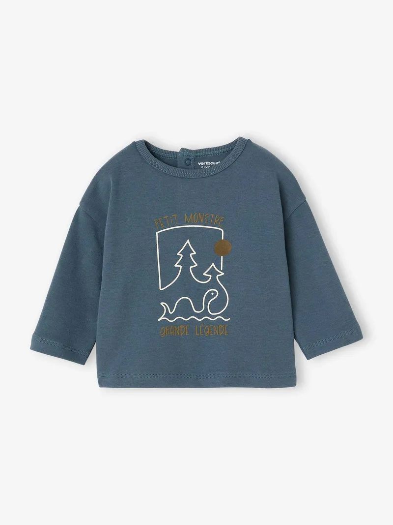 Vertbaudet Baby Shirt mit Print und Druckknöpfen hinten pfauen, Pfauenblau, – Produktbild 1 von 3