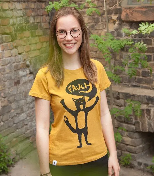 päfjes päfjes - Kater Ferdinand Fauch - Frauen T-Shirt - aus Baumwolle Bio, Gelb, – Produktbild 3 von 4