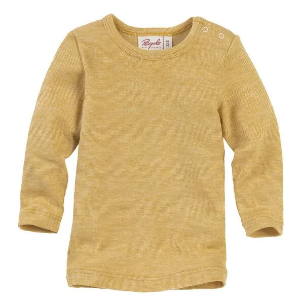 People Wear Organic People Wear Organic Baumwolle-Wolle-Seide Langarm-Shirt, uni meliert, Gelb, – Produktbild 1 von 3