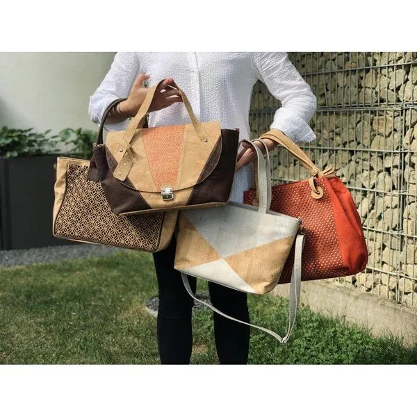 Kork-Deko Kork-Deko Großer Kork-Shopper grau/beige/weiß – vegan, geräumig & handgefertigt – Produktbild 4 von 8