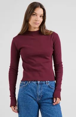 Dedicated DEDICATED Damen vegan Top Longsleeve Rib Ryd Fig Rot – Produktbild 1 von 1