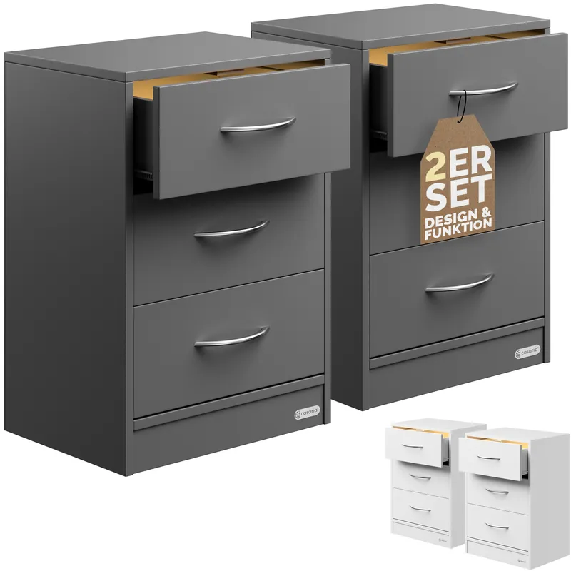 Casaria® Nachttisch Eloise 2er-Set Anthrazit 54x39x28cm LED – Produktbild 1 von 2