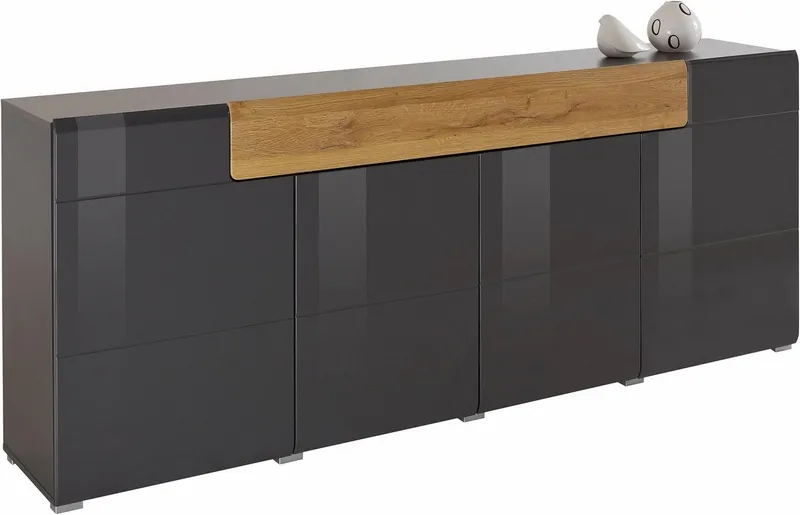 OTTO home Sideboard Toledo,Breite 208cm,moderne Kommode mit dekorative Fräsungen,grifflos, Kombikommode mit viel Stauraum, Einlegeböden verstellbar, Schwarz, – Produktbild 3 von 5