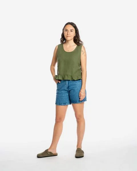 MATONA Matona Ärmelloses Top | Gathered Top | aus Leinen, Olive, – Produktbild 3 von 4