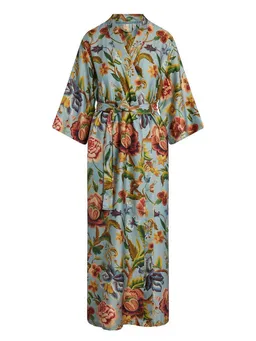 Essenza Kimono Juliet Roselina, Langform, Bio-Baumwollsatin (GOTS), Kimono-Kragen, Gürtel, aus Bio-Baumwollsatin mit romantischem Blumenprint – Produktbild 1 von 1