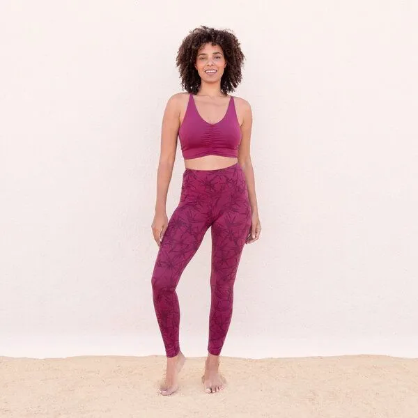 Jaya Jaya TOSCA TENCEL- Damen - High-Rise Leggings mit Allover-Nature-Print aus Tencel/Biobaumwoll-Mix mit dop-pelter Taillenpartie, Berry/pink, – Produktbild 1 von 3