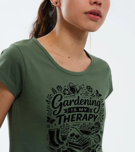 Gary Mash GARY MASH Shirt Asheville Gardening is my therapie aus Bio-Baumwolle, Oliv (grün), – Produktbild 3 von 4