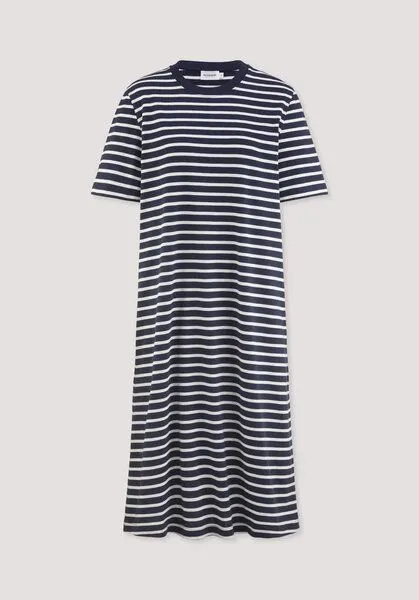 hessnatur hessnatur Streifen Heavy Jersey Slub Kleid Knielang Relaxed aus reiner Bio-Baumwolle, Marine, – Produktbild 4 von 4
