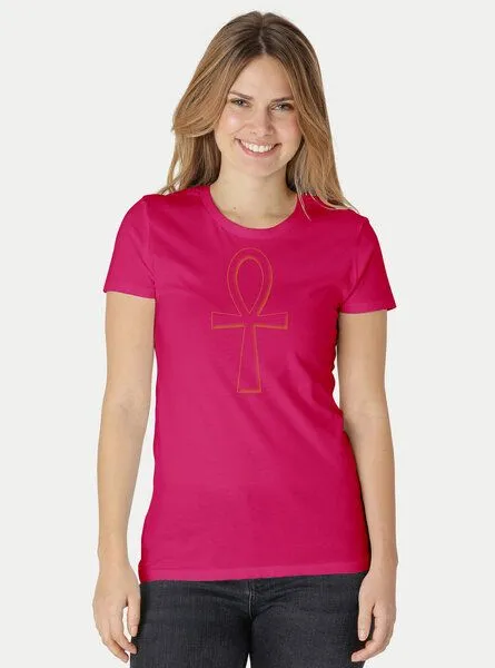 Peaces.bio - handbedruckte Biomode Peaces.bio - handbedruckte Biomode Damen Fit T-Shirt Ankh, Pink, – Produktbild 2 von 2