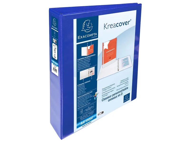 Exacompta 10 Exacompta Ringbücher "Kreacover", DIN A4 Maxi, 4 Ringe 40 mm, RB 64 mm, 2 Taschen, blau – Produktbild 1 von 1