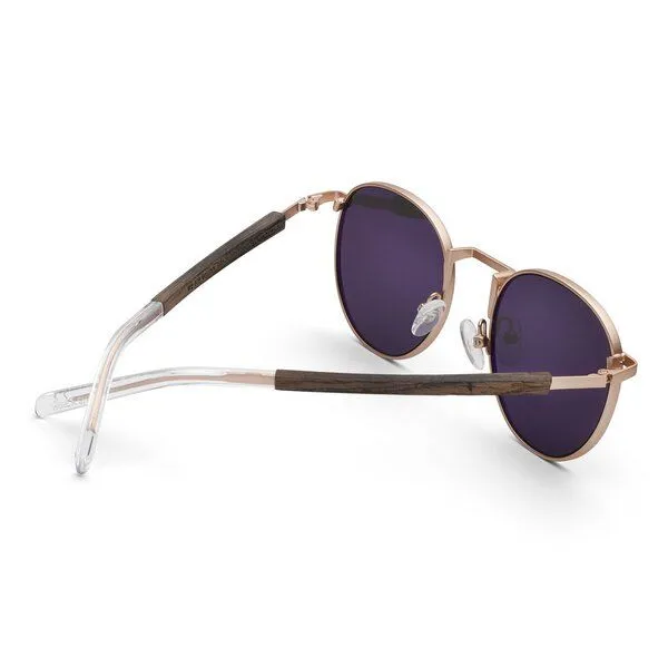 TAKE A SHOT Take a Shot Runde Sonnenbrille aus Holz und Metall für Damen und Herren, Rose (rosegold / walnuss / braun), – Produktbild 3 von 4