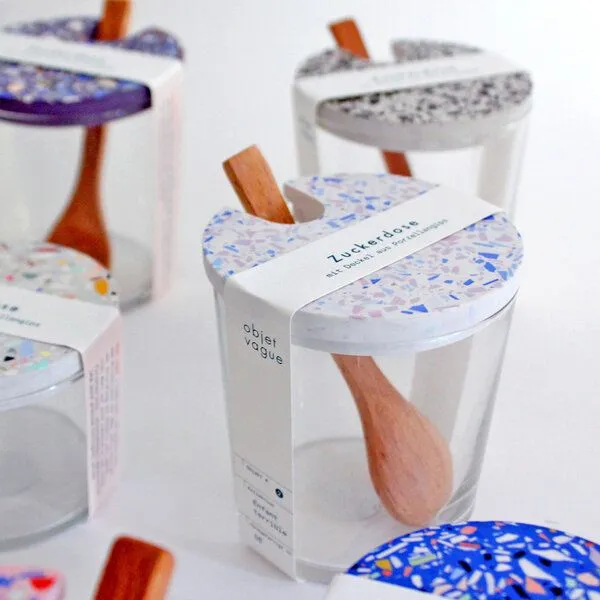 Objet Vague Objet Vague Zuckerdose, Glasdose Terrazzo inkl. Holzlöffel, Violett, – Produktbild 2 von 3
