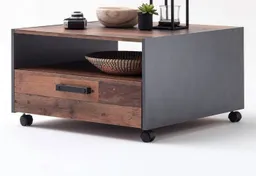 trendteam Couchtisch Indy (Tisch quadratisch, Used Wood und grau, auf Rollen), mit Schublade – Produktbild 1 von 1