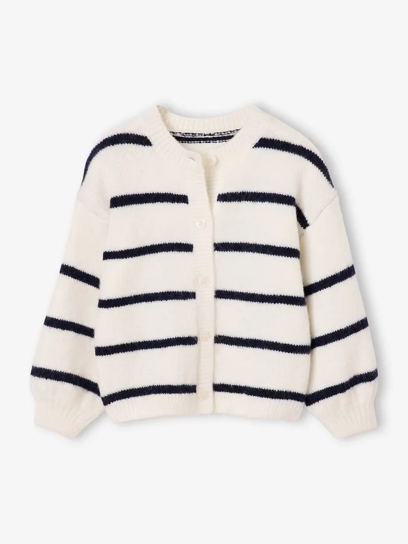Vertbaudet Strickjacke Mädchen, Wollweiß gestreift, – Produktbild 2 von 4