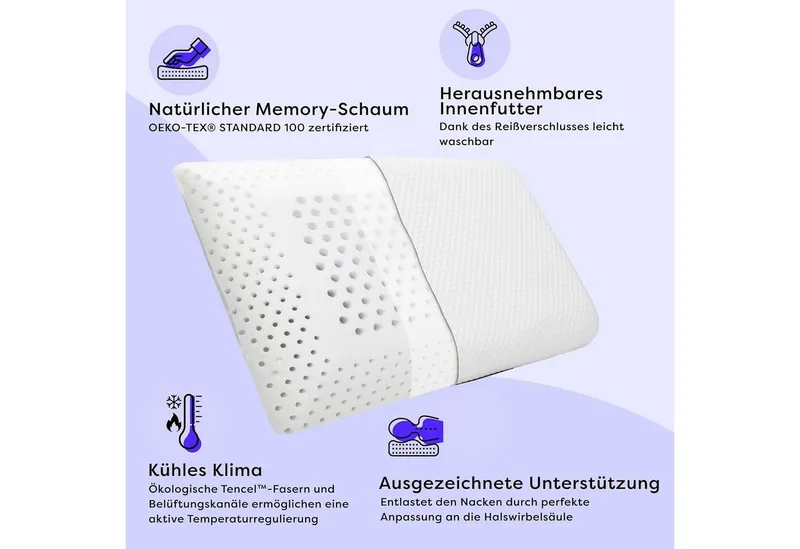 Wolkenfeld Nackenkissen Eron Nackenstützkissen, 1-tlg., Optimaler Support für Nacken, Rücken und Schultern – Tencel-Faser, Weiß, – Produktbild 2 von 5