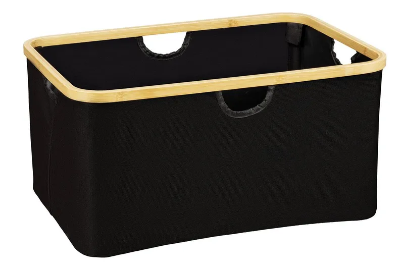 Wenko Wenko Wäschekorb Modell Ecori, faltbarer Wäschesammler, recyceltes Polyester mit Bambusrahmen, Schwarz, – Produktbild 2 von 5