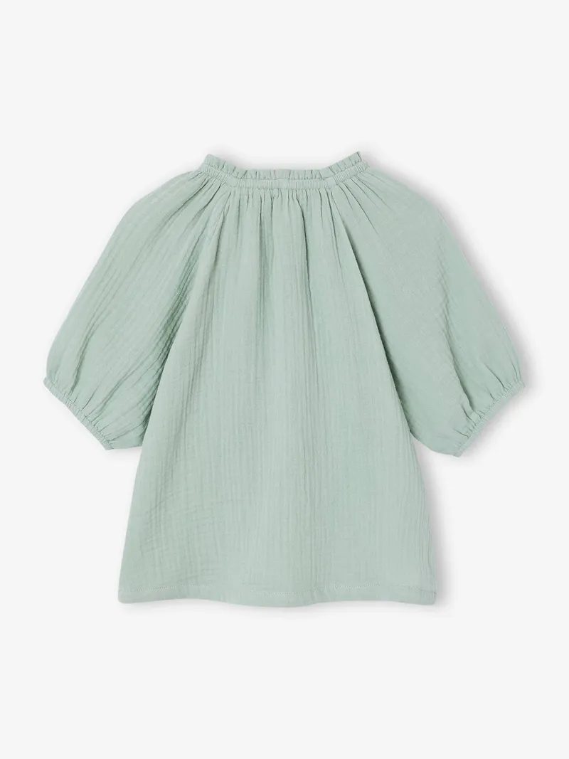 Vertbaudet Musselinbluse Mädchen mit Ballonärmeln salbei, Salbeigrün, – Produktbild 2 von 3