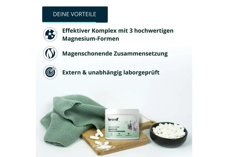 Brandl Nutrition Brandl Nutrition Magnesium-Komplex aus Citrat, Malat & Bisglycinat - ideal für Sportler Kapseln, Hochdosierte Kapseln mit 375 mg, unabhängig laborgeprüft – Produktbild 3 von 5