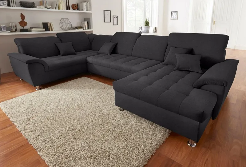 DOMO collection Wohnlandschaft FRANZI optional mit Bettfunktion, Bettkasten & Kopfteilverstellung, XXL-Sofa, Recamiere rechts, graphite, B/T: 352/214 cm, Grau, – Produktbild 2 von 5