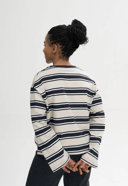 MELA MELA Oversized Langarmshirt schwer Style SANGEETHA aus 100% Bio-Baumwolle, Navy / birke gestreift, – Produktbild 2 von 4