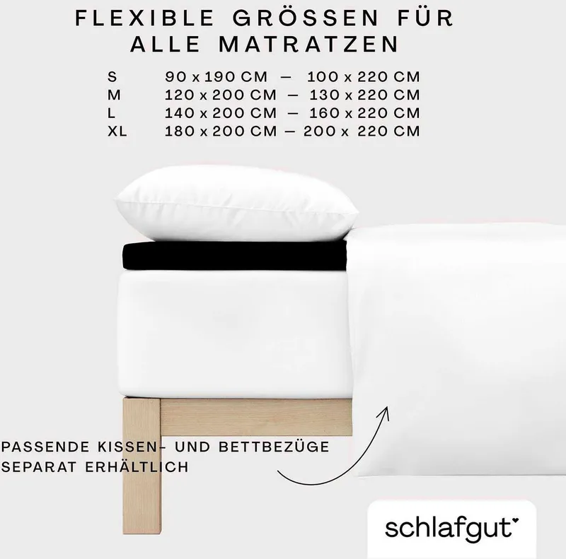 Schlafgut Schlafgut Spannbettlaken PURE TOPPER Bio-Baumwolle mit Elasthan 170 g/m² für Topper bis 10 cm, Jersey-Elasthan, Gummizug: rundum, (1 Stück), PREMIUM Laken für Matratzen bis 10 cm Höhe, dehnbar, blickdicht, Schwarz, – Produktbild 1 von 5