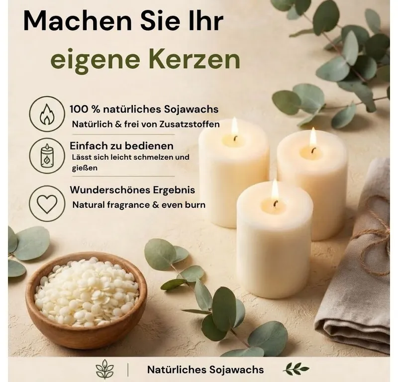 Montegoni Duftkerze 100% natürliches Sojawachs für Kerzen (ohne Zusatzstoffe Premium, 1-tlg., Kerzenwachs für die Kerzenherstellung aus biologischem Anbau), Rein natürlich Sojawachsfloken – Produktbild 5 von 5