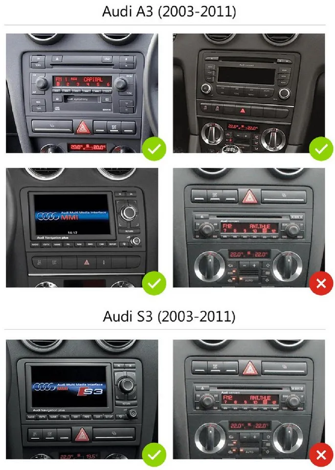 ESSGOO 7" Android 15 Für Audi A3 8P 2003-2012 S3 2006-2012 RS3 GPS Navi Autoradio (RDS, 2+64GB(optional), FM, DAB+ (optional), Wireless Carplay Android Auto Bluetooth EQ USB WIFI Touchscreen SWC), Schwarz, – Produktbild 5 von 5
