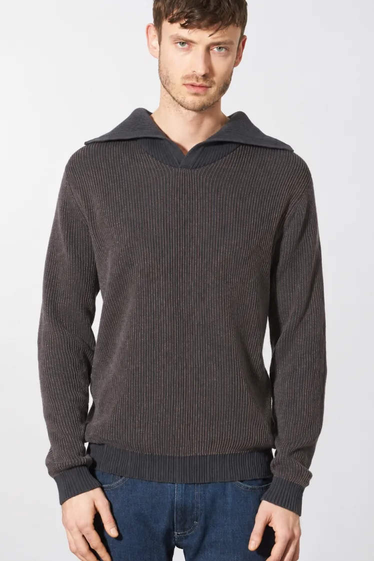 HempAge Hempage Herren vegan Pullover Elegant Troyer In Anthrazit, Grau, – Produktbild 1 von 2