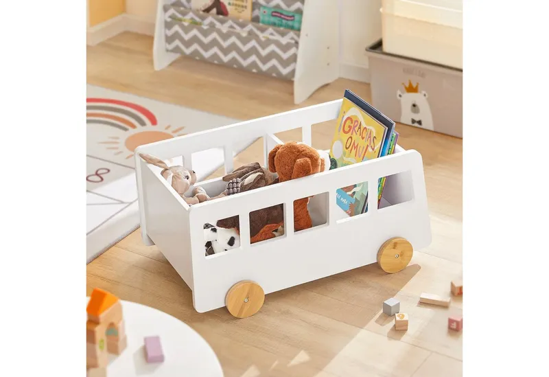 SoBuy Bücherregal KMB41, Spielzeugtruhe Kinderzimmerregal mit Rollen, Bücherregal Kinder, Kinderregal Aufbewahrungsregal für Kinder Bücherständer Spielzeugregal, Weiß, – Produktbild 2 von 5