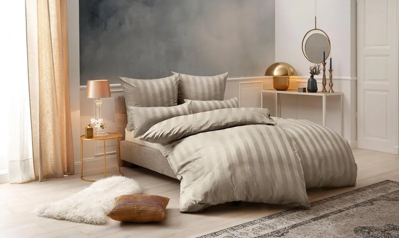 OTTO home Bettwäsche MALIA mit eingewebten Streifen, uni, Mako-Satin, 2 teilig, Bettwäsche aus 100% Baumwolle, Bettwäsche in Mako-Satin-Qualität, Braun, – Produktbild 5 von 6