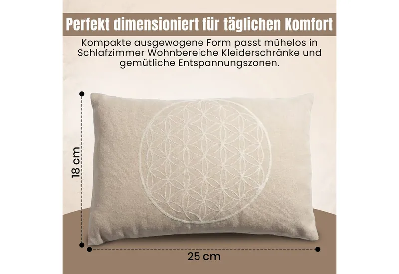 geborgenschlafen Zirbenkissen Blume des Lebens – Dekokissen mit Zirbenspänen – Bio Baumwolle, Deutsche Handfertigung - Nachhaltige Forstwirtschaft – Produktbild 2 von 5