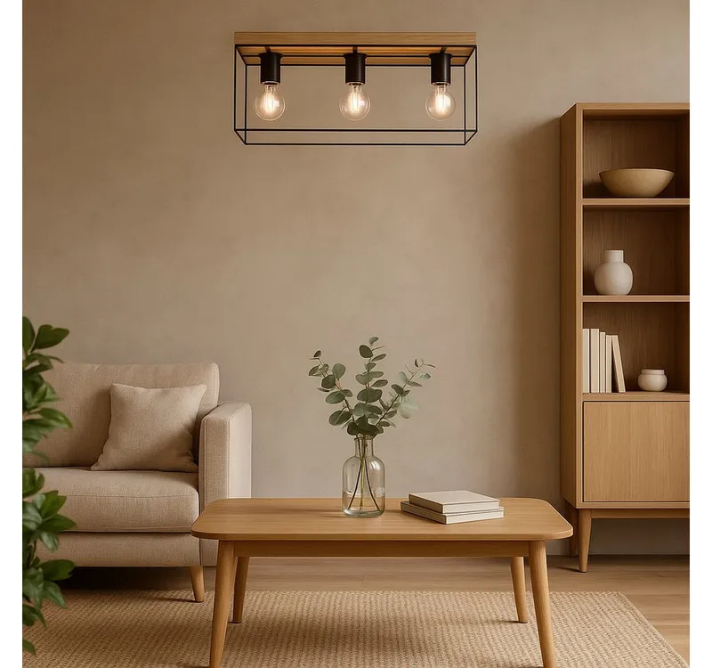 MeLiTec LED Deckenleuchte Holz Deckenbeleuchtung Gretter D130, Holz Deckenleuchte Gretter D130, Schwarz, – Produktbild 2 von 5