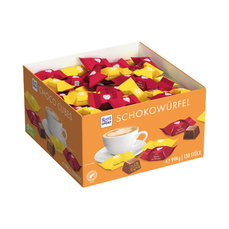 Ritter Sport Ritter Sport Schokowürfel, 2 Sorten (Schoko Crisp, Mousse au Chocolat), 130 Stück, 994g – Produktbild 1 von 2