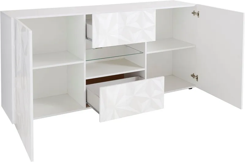 Home affaire Sideboard Prisma Breite 181, Kommode 2 Türen, 2 Schubkästen, Anrichte, Front mit elegantem Siebdruck, grifflos, viel Stauraum, Weiß, – Produktbild 5 von 5