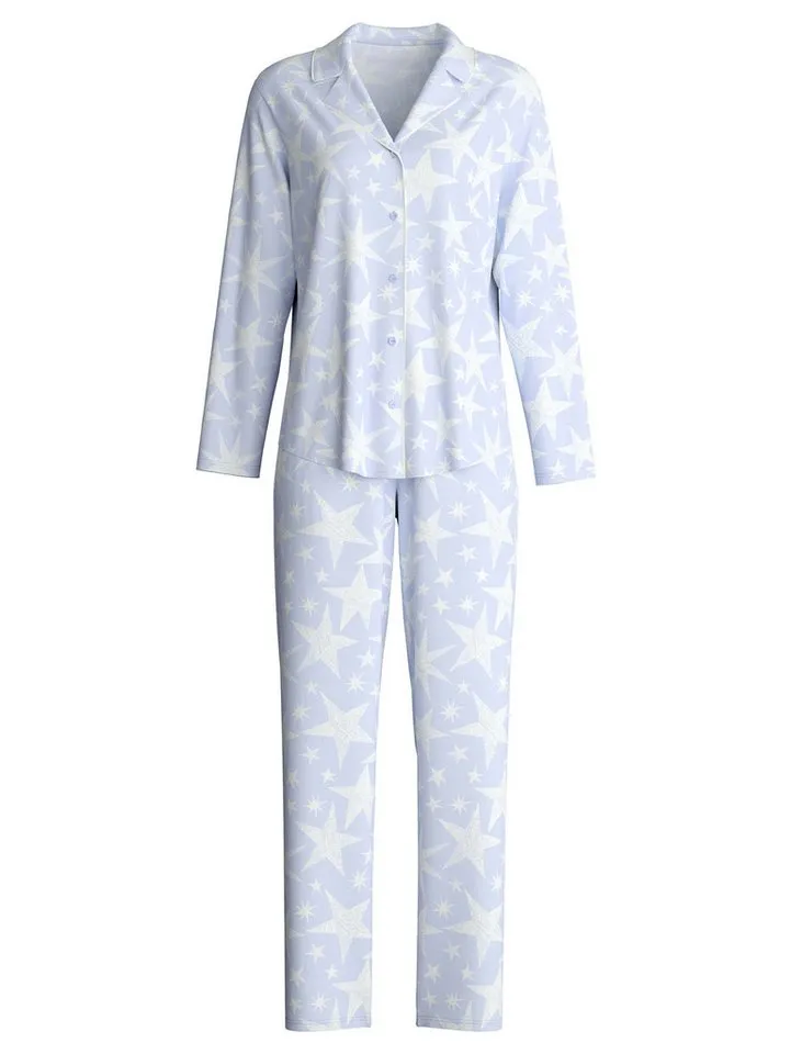 CALIDA CALIDA Pyjama Cosy Nights Damen (2 tlg) weich, wärmend und bequem, Blau, – Produktbild 1 von 5