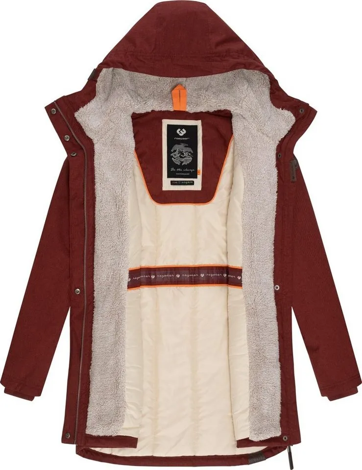 ragwear ragwear Wintermantel Elsie Melange Wasserdichter Winterparka mit Kapuze und Teddyfleece, Rot, – Produktbild 1 von 3