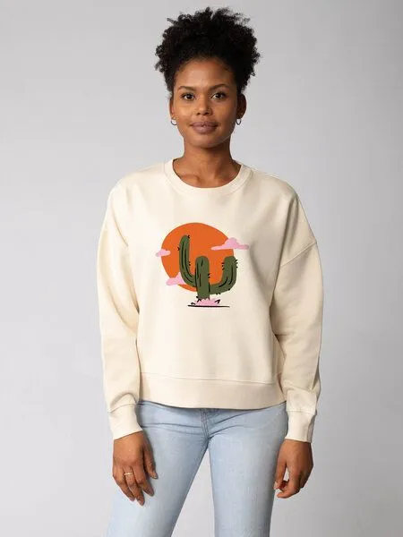 watapparel watapparel Sweatshirt Frauen Kaktus im Sonnenuntergang, Natural raw, – Produktbild 2 von 2