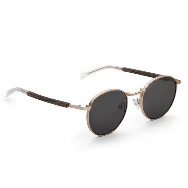 TAKE A SHOT Take a Shot Runde Sonnenbrille aus Holz und Metall für Damen und Herren, Rose (rosegold / walnuss / braun), – Produktbild 2 von 4
