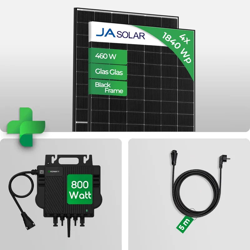 Growatt 1840wp Growatt NEO800M-X Balkonkraftwerk 800 Watt | JA Solar 460W Glas-Glas Module - Preis inkl. MwSt. gem. § 12 Abs. 3 UStG – Produktbild 1 von 5