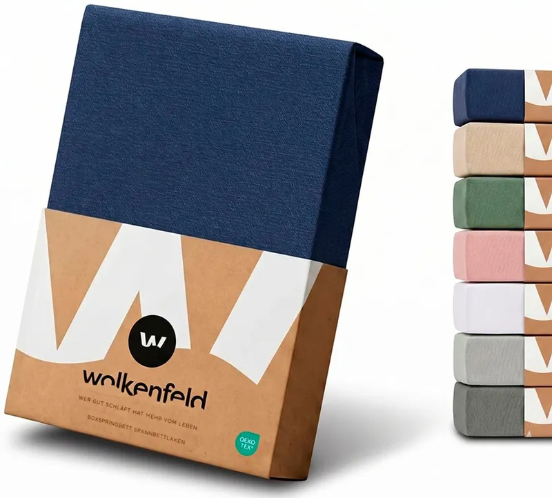 Wolkenfeld Spannbettlaken 100% Baumwolle - Superweiches Bettlaken für Matratzen von 5 bis 20cm, Jersey, Gummizug: rundum, (1 Stück), Rutschfest & Blickdicht - 90x200, 140x200, 160x200, 180x200 200x200, Blau, – Produktbild 1 von 5