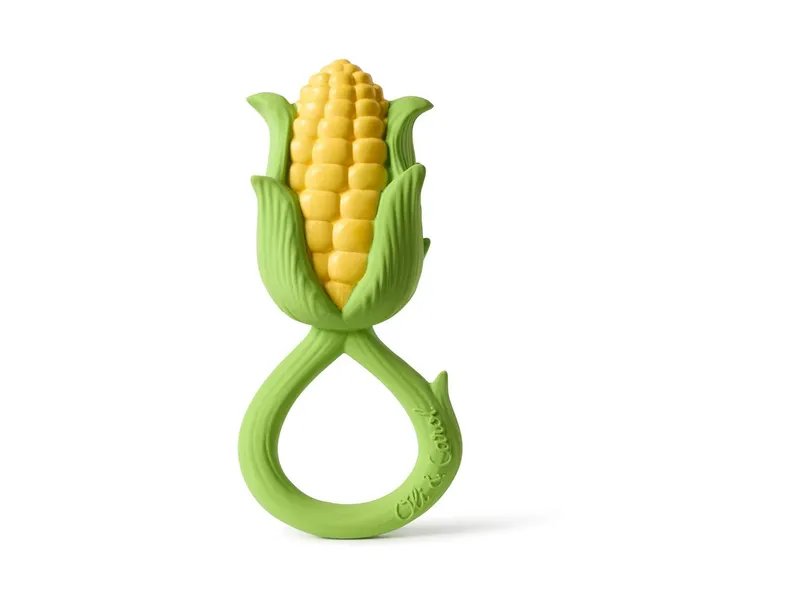 Oli & Carol Oli & Carol Baby Greifling und Rassel Naturkautschuk Corn 6 x 4,8 x 11,3 cm, Gelb, grün, – Produktbild 1 von 2
