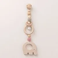 NoniKids Berlin NoniKids Berlin Rasselclip Holz mit *Glocke Elefant* 3 Farben I Bio Baumwollgarn, Rosa/grau, – Produktbild 1 von 1