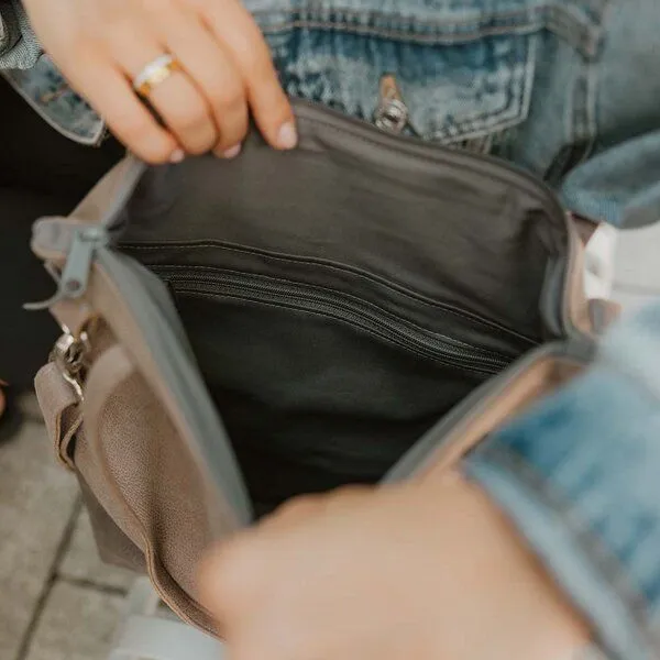 BOWLEANIES TASCHEN BOWLEANIES TASCHEN Shopper & Umhängetasche aus Lederfaserstoff mit Reißverschluss, Grau & dunkelgrau, – Produktbild 4 von 4