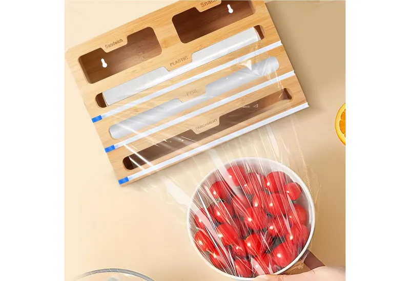 Youyijia Folienspender 5-in-1 Bambus Folienspender 5 Steckplätze für Schublade&Arbeitsplatte, Gelb, – Produktbild 3 von 5